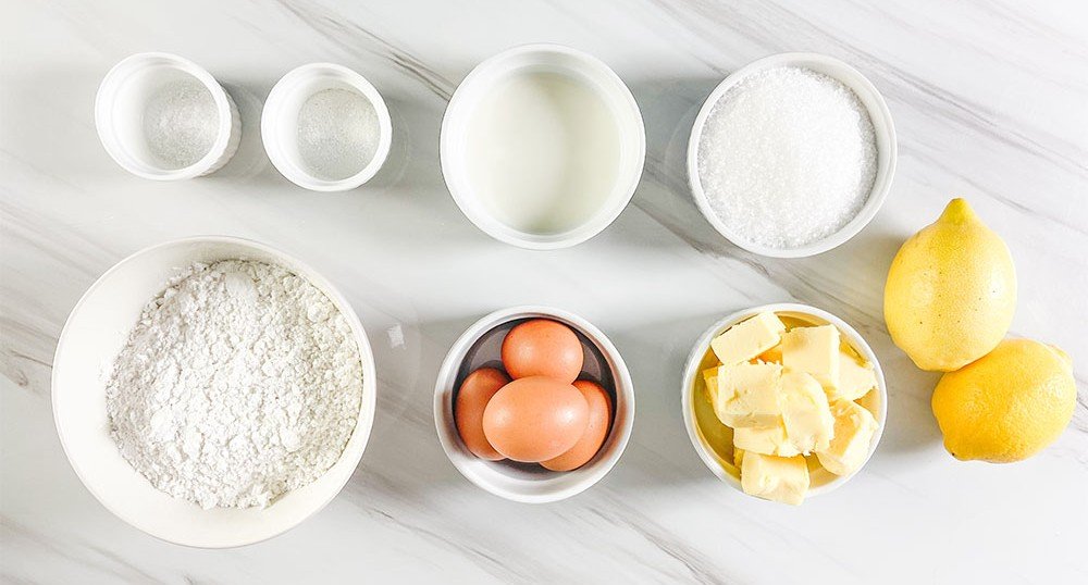 Visão dos ingredientes utilizados para fazer o bolo de limão sem glúten
