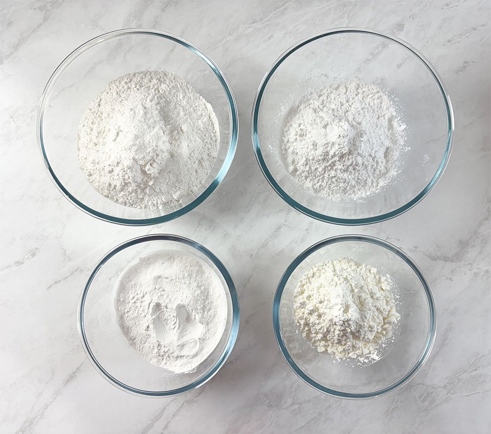 Visão dos ingredientes utilizados para fazer o mix de farinhas sem glúten