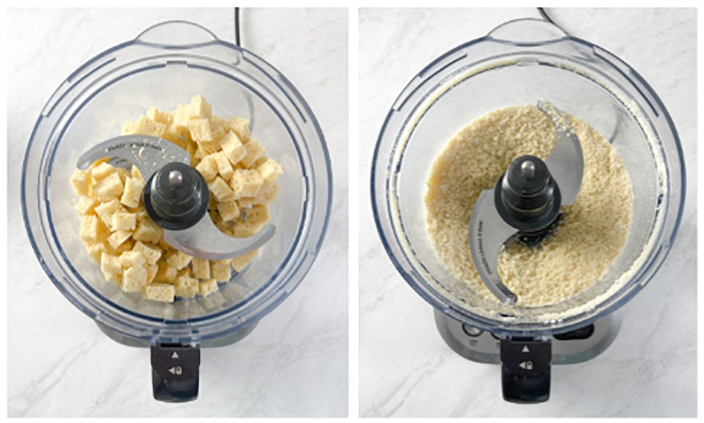 Visão do passo a passo para fazer farinha panko sem glúten