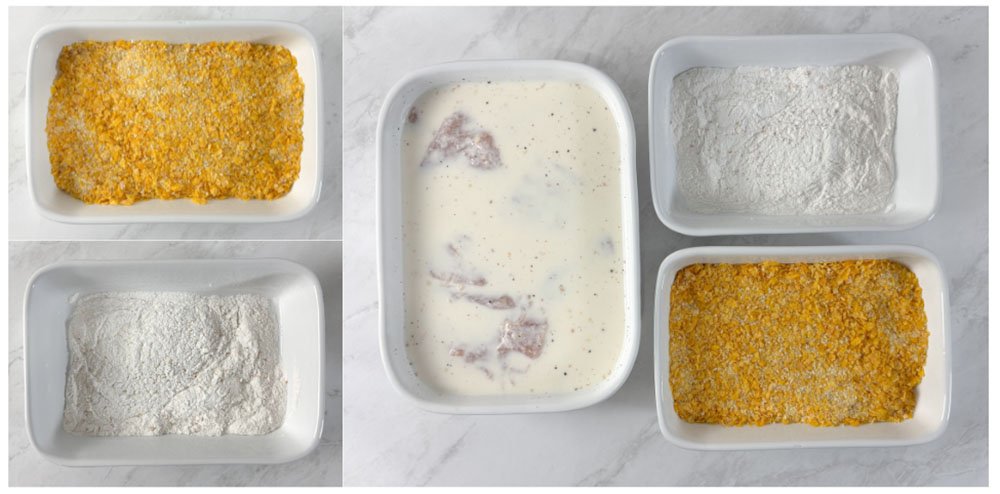 Visão do processamento de empanamento do frango crocante sem glúten