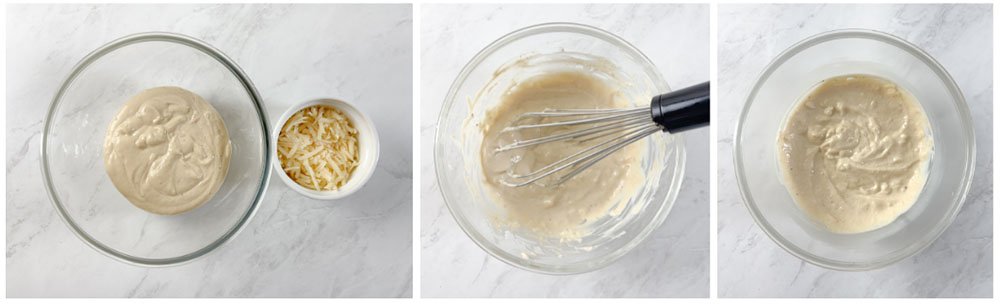 Visão do passo a passo para fazer o molho da salada caesar sem glúten