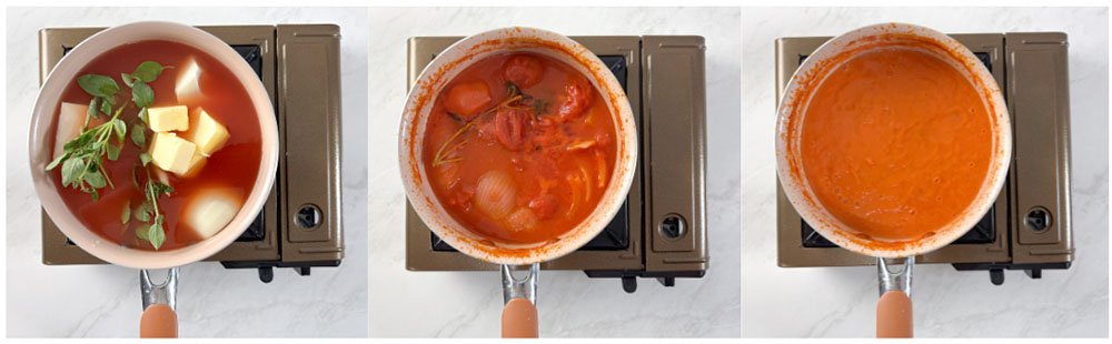 Visão do passo a passo do risoto de tomate