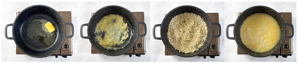 Visão do passo a passo do risoto de tomate