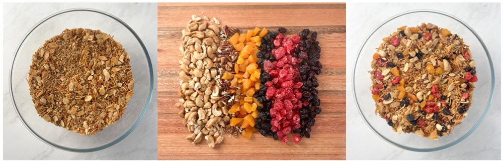 Visão do passo a passo da granola sem glúten
