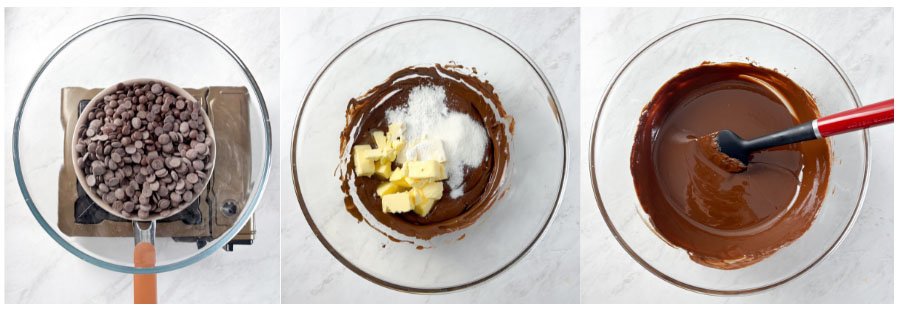 visão do passo a passo para fazer o bolo fudge de chocolate sem glúten