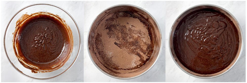 visão do passo a passo para fazer bolo fudge de chocolate sem glúten