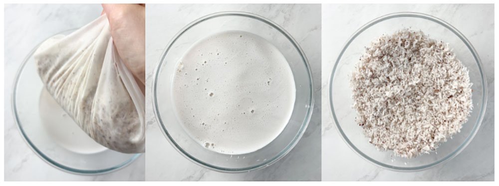 visão do passo a passo para fazer leite de coco com coco fresco