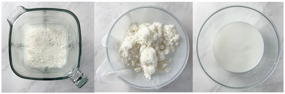 visão do passo a passo para fazer o leite de coco com coco seco ralado