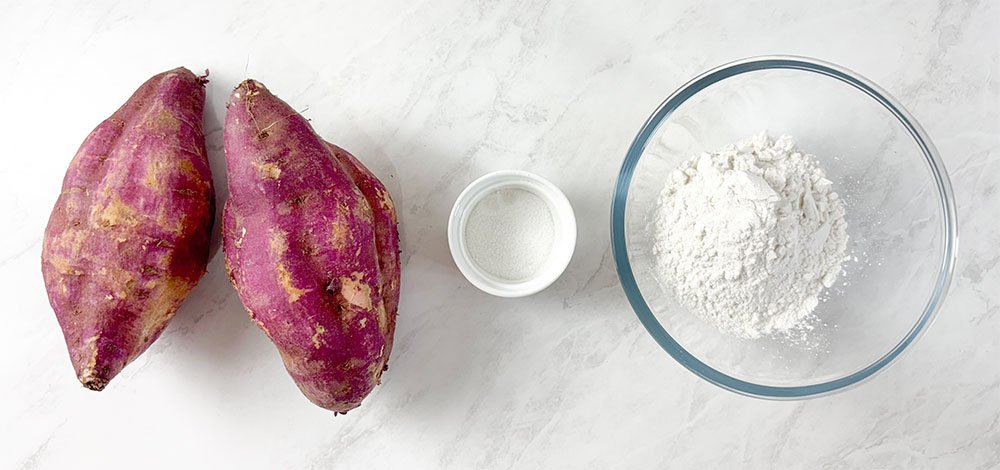 visão dos ingredientes para fazer o nhoque de batata doce sem glúten