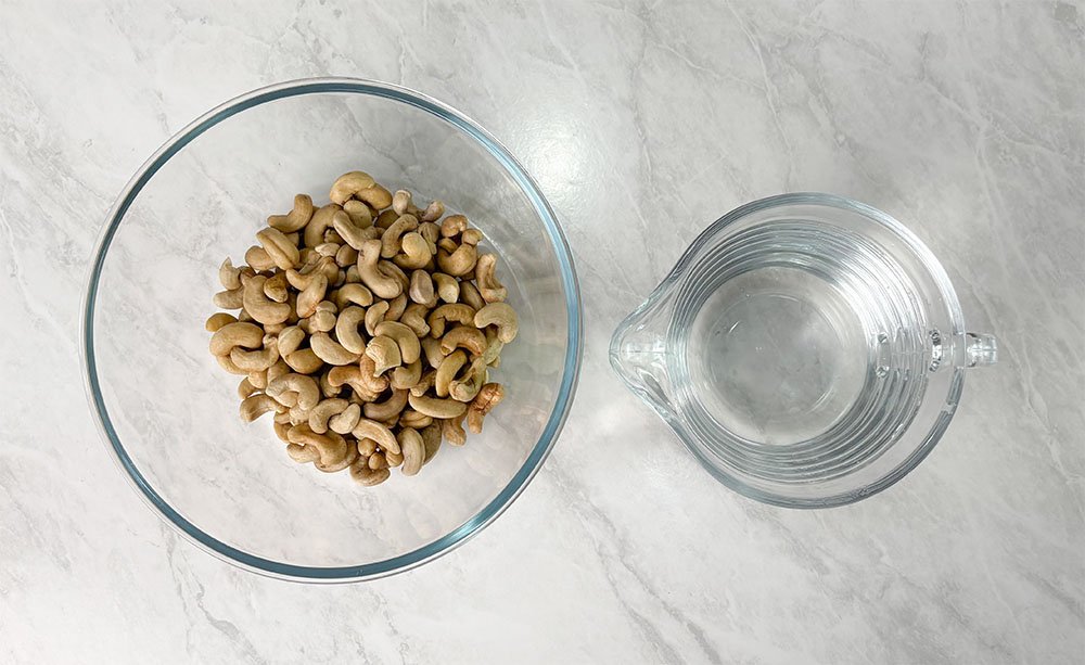Visão dos ingredientes do leite de castanha de caju