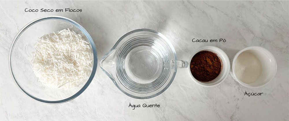 visão dos ingredientes do chocolate quente cremoso sem leite