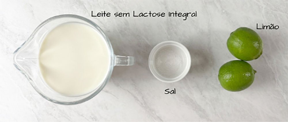 Visão dos ingredientes da ricota sem lactose