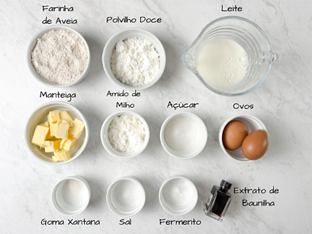 Visão dos ingredientes do waffle sem glúten
